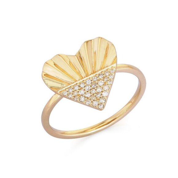 Golden Sunrise 14K (or 18k upon request) Pave Diamond Heart Ring